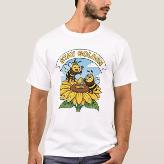 T-shirt Restez doré - Illustration des abeilles et des fle