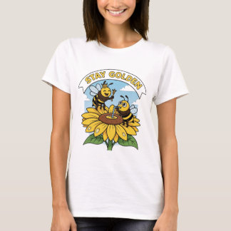 T-shirt Restez doré - Illustration des abeilles et des fle