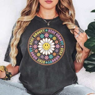 T-shirt Restez Groovy Smiley Daisy Fleur Rétro