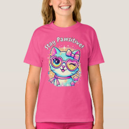 T-shirt 🐱 ✨ Restez Pawsitive - Le Cutest Cat Tee for Girl