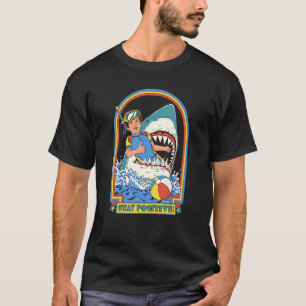 T-shirt Restez positif Attaque de requin Vintage Retro Com