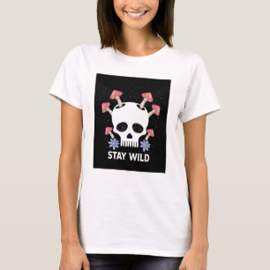 T-shirt Restez Sauvage Crâne champignons svg, Style Crâne