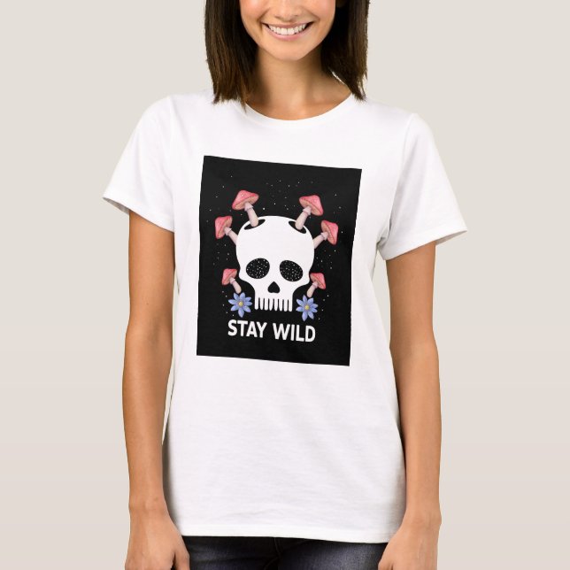 T-shirt Restez Sauvage Crâne champignons svg, Style Crâne  (Devant)