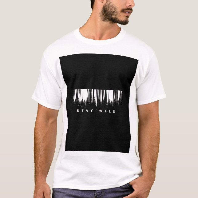 T-shirt Restez sauvage Forêt de codes à barres (Devant)