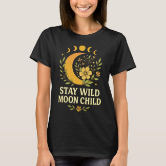 T-shirt Restez sauvage Lune Enfant Boho Floral Céleste Lun