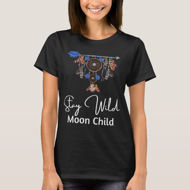 T-shirt Restez sauvage Lune Enfant Dream Catcher Boho Trib (Devant)