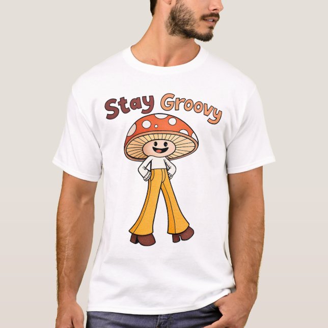 T-shirt Restez Super Champignon Souriant les années 70 Rét (Devant)