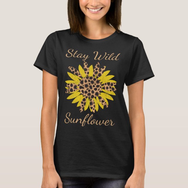T-shirt Restez Wild Tournesol Leopard Boho Bohemian (Devant)