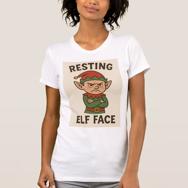 T-shirt Resting Elf Face – Grumpy Holiday Mood (Devant)
