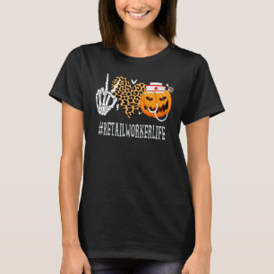 T-shirt Retail Worker Peace Love Citrouille Funny Hallowee