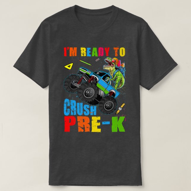 T-shirt Retirer Le Camion Monster Dinosaure Pré-k À L'Écol (Design devant)