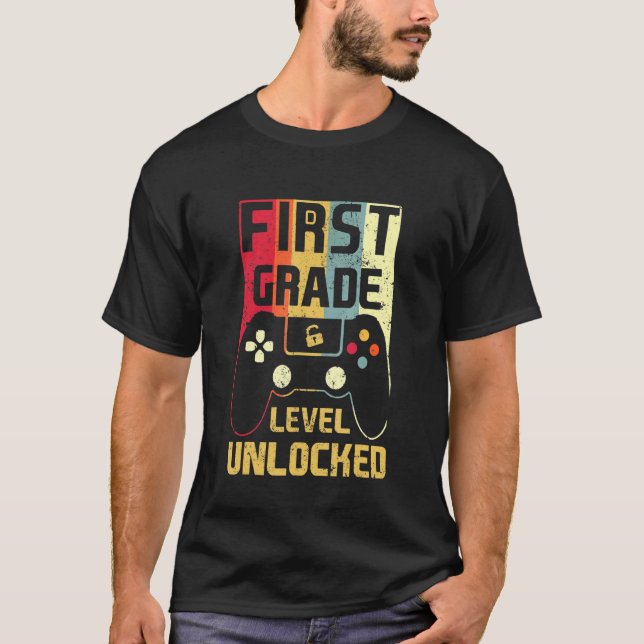 T-shirt Retour À L'École 1Ème Année Jeu Vidéo Déverrouillé (Devant)