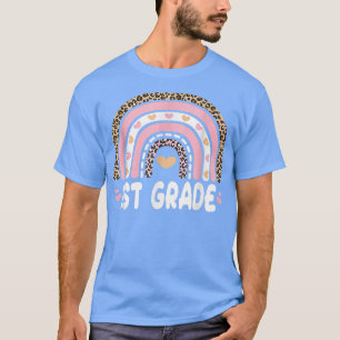 T-shirt Retour à l'école 1ère année Rainbow Leopard rose o