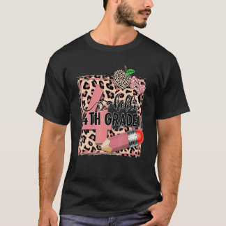 T-shirt Retour À L'École Bonjour 4e Année Leopardprint Deu