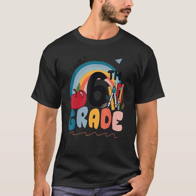 T-shirt Retour à l'école Bonjour 6e année Rainbowprint Deu (Devant)