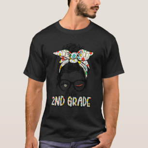 T-shirt Retour À L'École Messy Kid Bun Hello 2nd Grade Gir