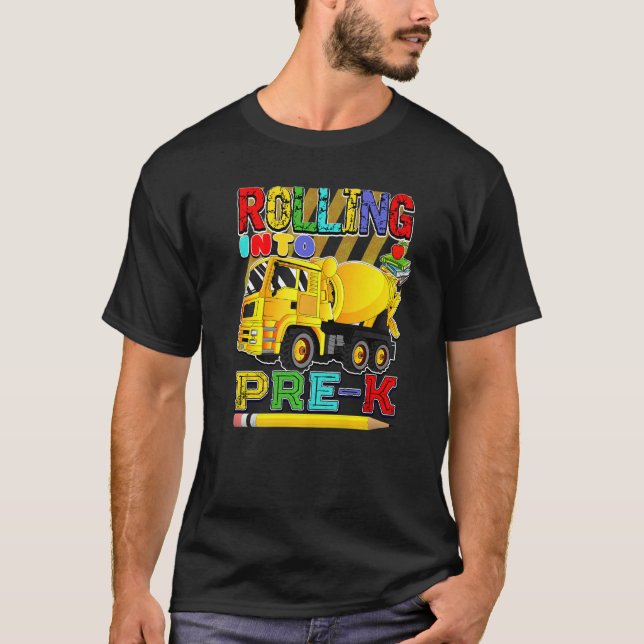 T-shirt Retour À L'École Mixer Camion Rouler Dans Pré K (Devant)