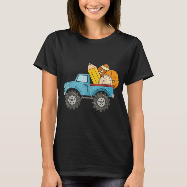 T-shirt Retour À L'École Monster Camion Baseball Football  (Devant)