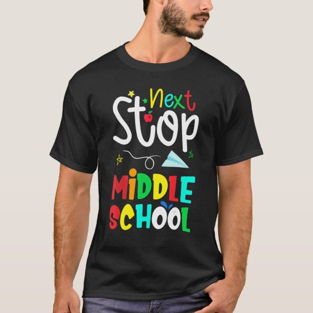 T-shirt Retour À L'École Prochain Arrêt Moyen École Hello  (Devant)
