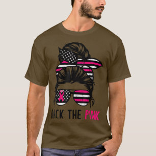 T-shirt Retour au ruban rose Messy Bun American Flag Breas