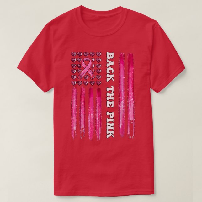 T-shirt Retour Drapeau rose Ruban rose Amérique du sein Ca (Design devant)