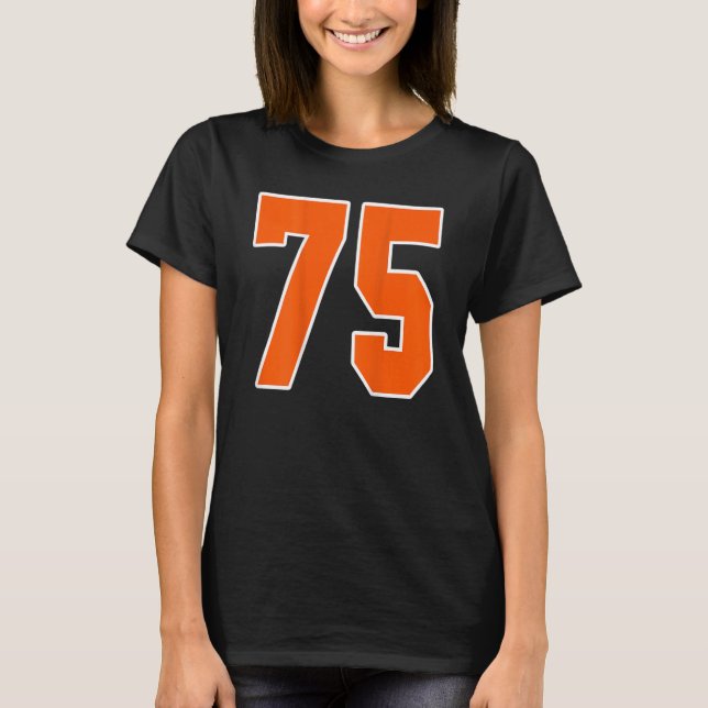 T-shirt Retour Imprimer Orange Sports Bloc Numéro 75 Pour  (Devant)