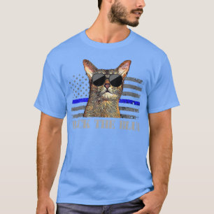 T-shirt Retour Police Bleue Chat Mince Ligne Bleue América