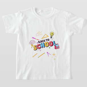 T-shirt Retourner à l'école Fournitures Chemise Doodle col