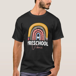 T-shirt Retourner À L'École Vibes Préscolaire Rainbow Leop