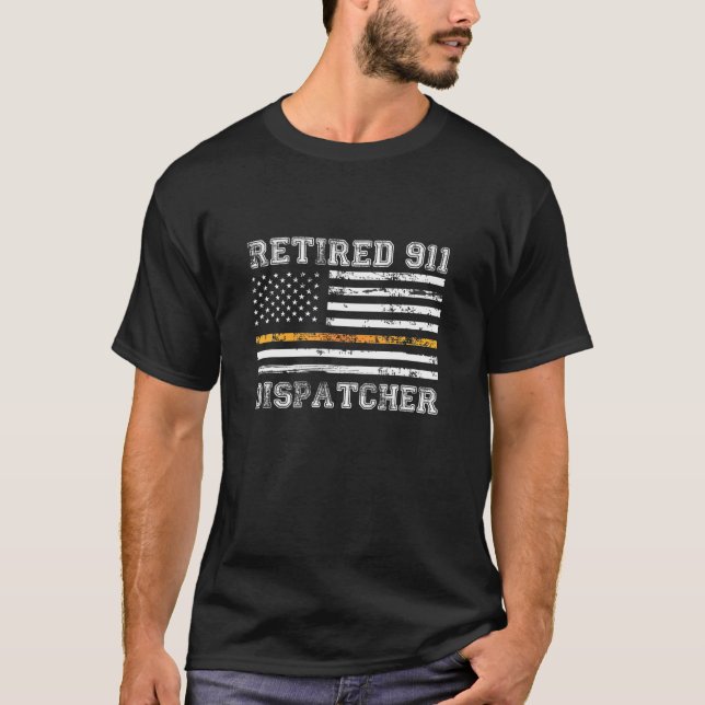 T-shirt Retraité 911 Dispatcher Thin Gold Line American Fl (Devant)