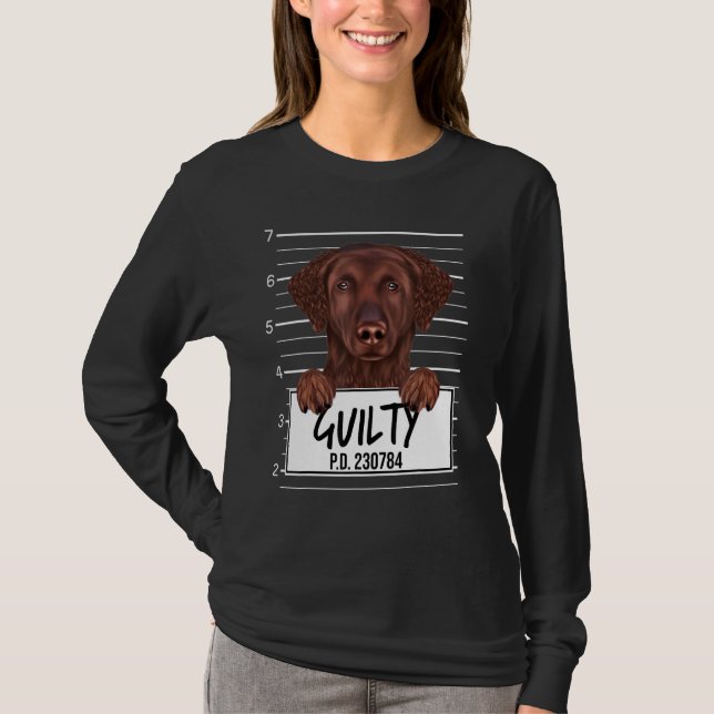 T-shirt Retriever à revêtement curé Mugshot Chien coupable (Devant)