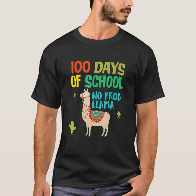 T-shirt Retro 100 Days Of School No Prob LLAMA Shirt (Devant)