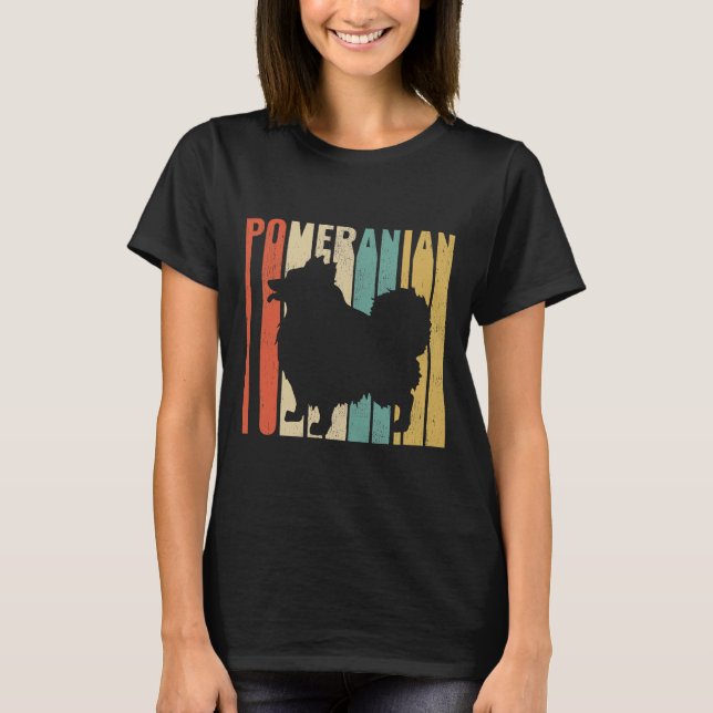 T-shirt Rétro 1970 S Chien Poméranien Silhouette Cracked D (Devant)