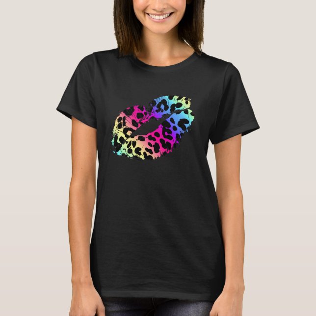 T-shirt Retro 1980 Lipstick Kiss Leopard Gen X 80's Band (Devant)