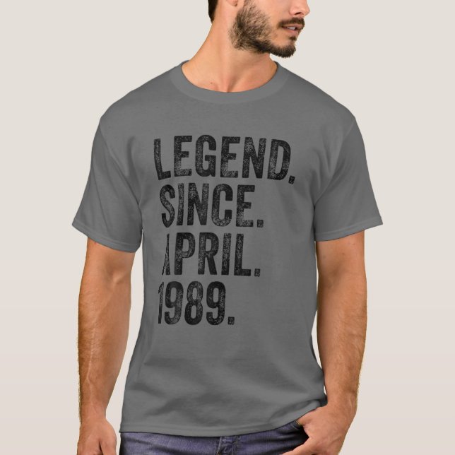 T-shirt Rétro 1989 Anniversaire Avril Né Légende depuis 19 (Devant)