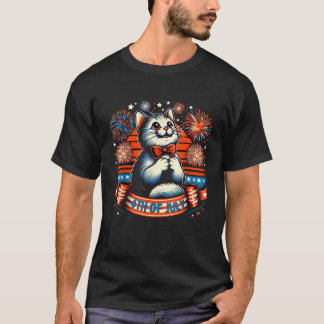 T-shirt Retro 4 juillet drôle Chat Feu d'artifice Patrioti
