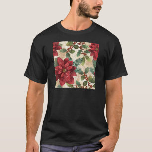 T-shirt Rétro 50 Poinsettia Rouge Vert Crème