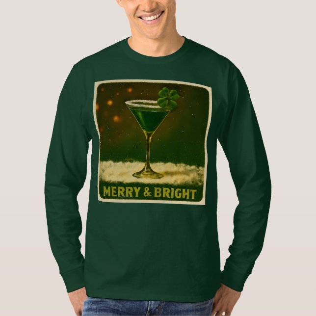 T-shirt Retro 50s 4 Leaf Clover Irish Christmas Martini (Devant)