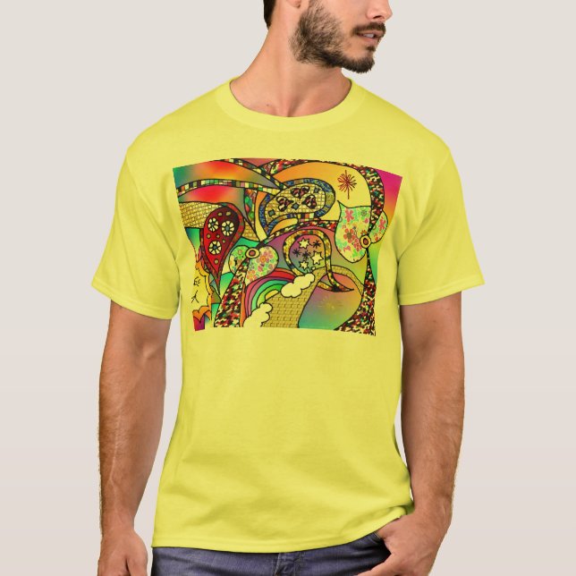 T-shirt Retro 60s Coeurs psychédéliques Paisley Cadeaux Vê (Devant)
