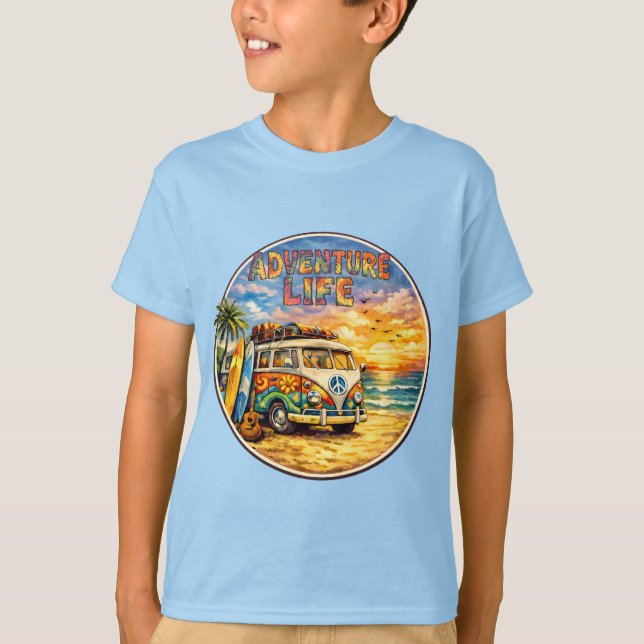 T-shirt Retro 60s Hippie Beach Sunset Adventure Life Boys (Devant)