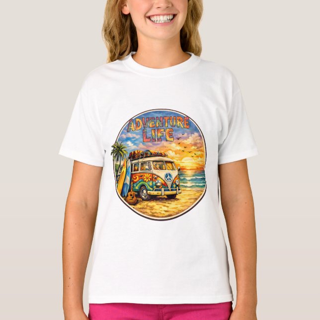 T-shirt Retro 60s Hippie Beach Sunset Adventure Life Girls (Devant)