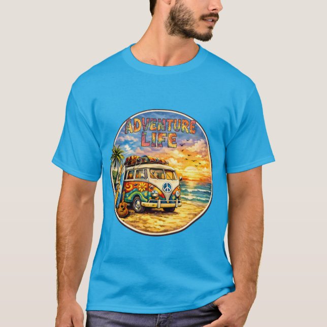 T-shirt Retro 60s Hippie Beach Sunset | Adventure Van Life (Devant)