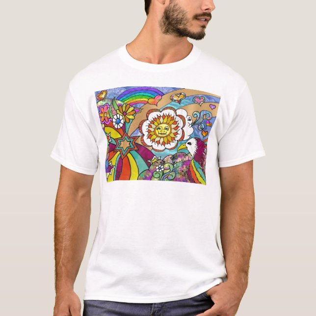 T-shirt Retro 60s Psychedelic Sunshine Aigle Cadeaux (Devant)