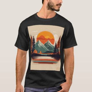 T-shirt Retro 70s Sunset Mountain Canvas | Vintage Nature