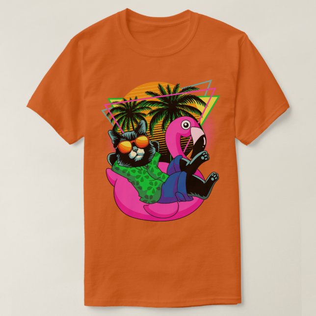 T-shirt Retro 80s 90s Flamant rose Cadeaux de chat Hommes  (Design devant)
