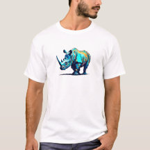 Retro 8-Bit Pixel Art Rhinoceros Cyan Orange Gamer