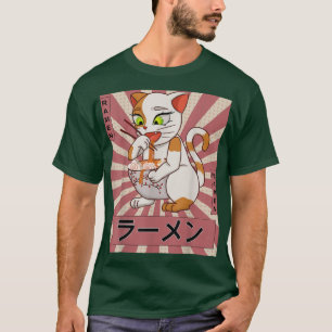 T-shirt Retro 90s Japonais Kawaii Anime Chat Manger Ramen 