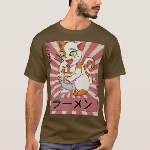 T-shirt Retro 90s Japonais Kawaii Anime Chat Manger Ramen 