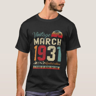 T-shirt Rétro 91E Anniversaire 91 Ans Mars 1931 Vintag
