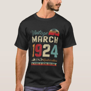 T-shirt Retro 98E Anniversaire 98 Ans Mars 1924 Vintag